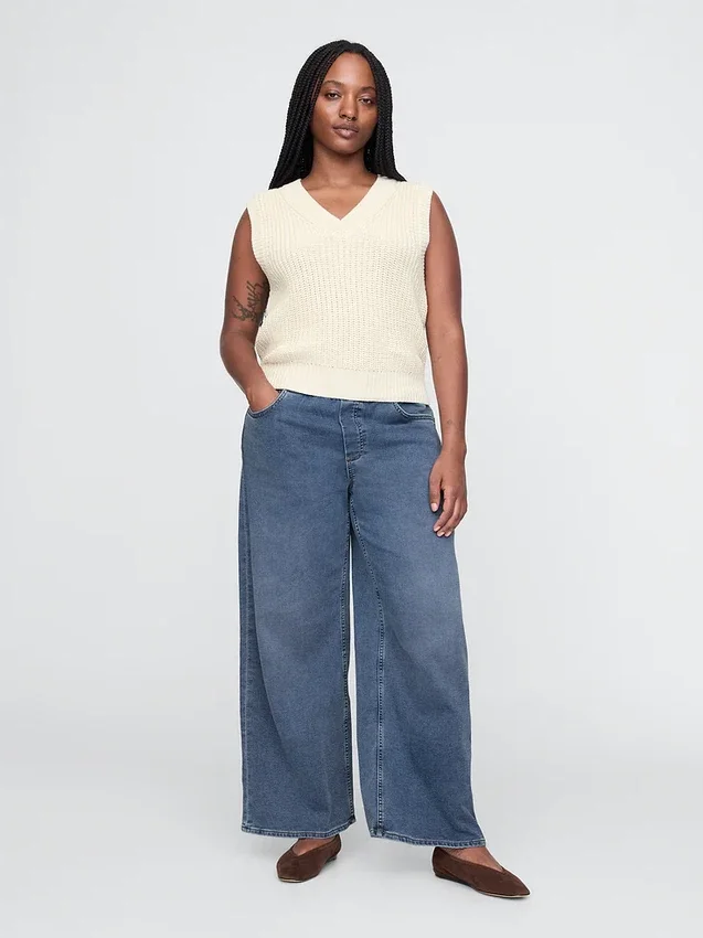 Jeans baggy ample en maille à taille mi-haute