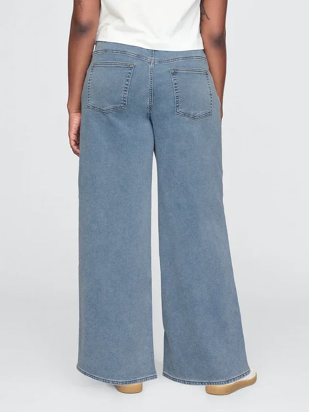 Jeans baggy ample en maille à taille mi-haute