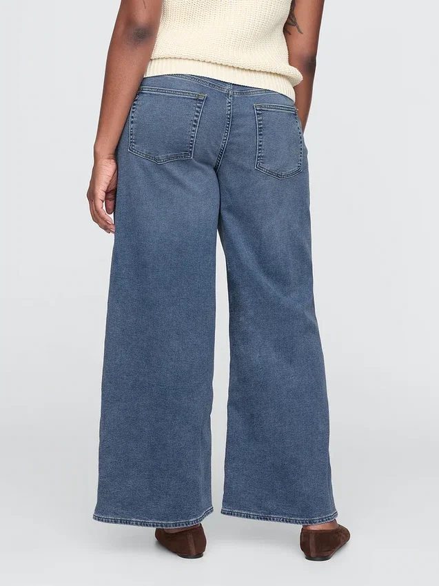 Jeans baggy ample en maille à taille mi-haute