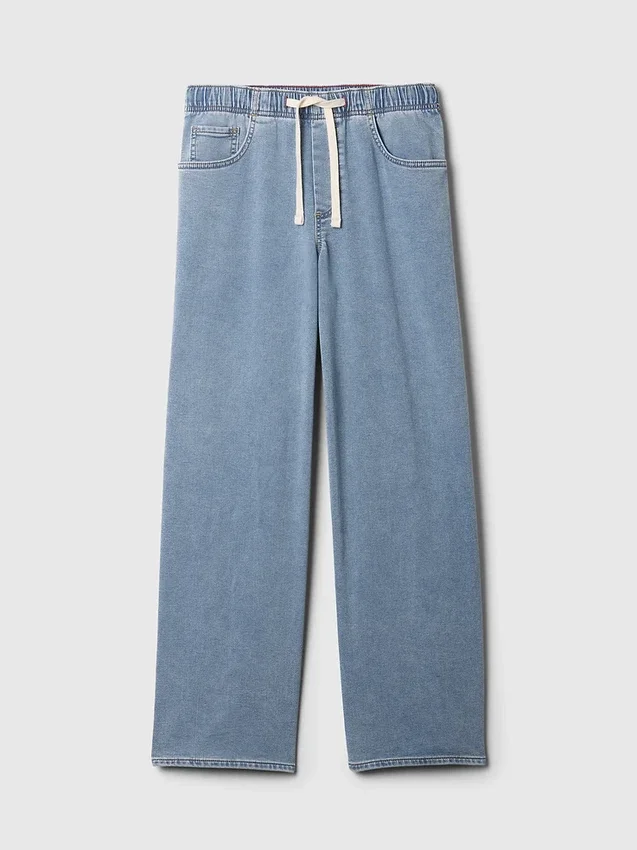 Jeans baggy ample en maille à taille mi-haute