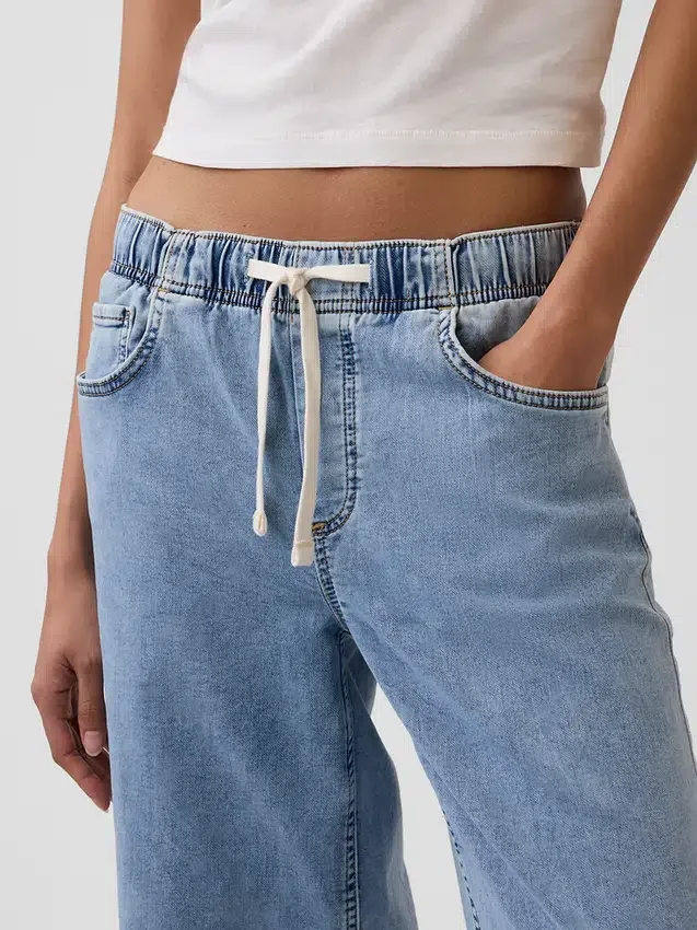 Jeans baggy ample en maille à taille mi-haute