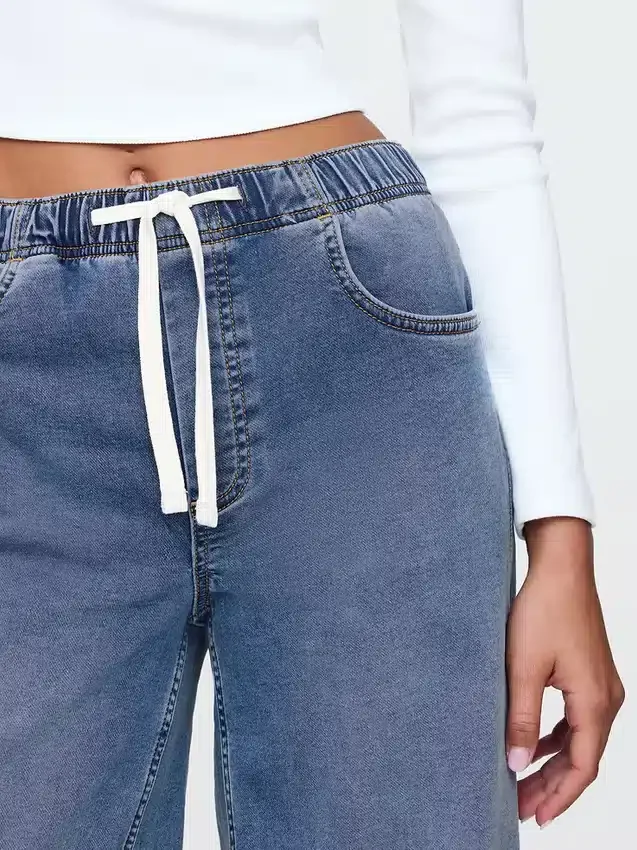 Jeans baggy ample en maille à taille mi-haute