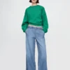 Jeans baggy ample à plis ultra-doux, taille mi-haute