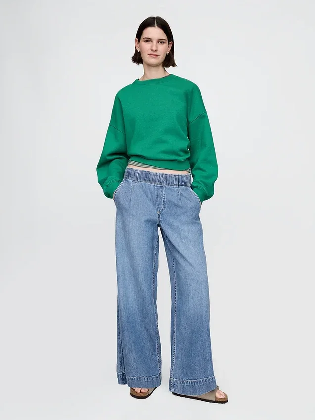 Jeans baggy ample à plis ultra-doux, taille mi-haute