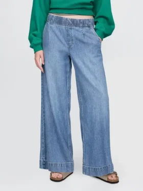 Jeans baggy ample à plis ultra-doux, taille mi-haute