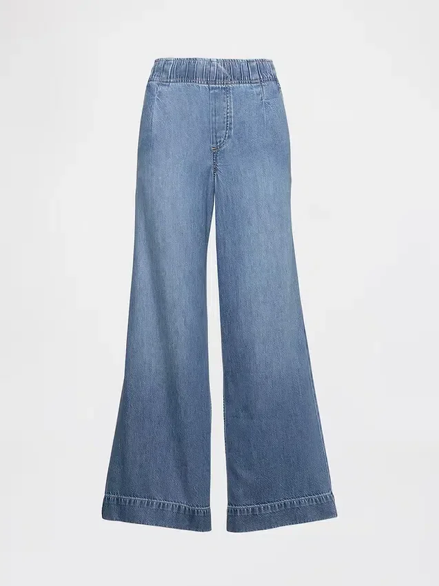 Jeans baggy ample à plis ultra-doux, taille mi-haute