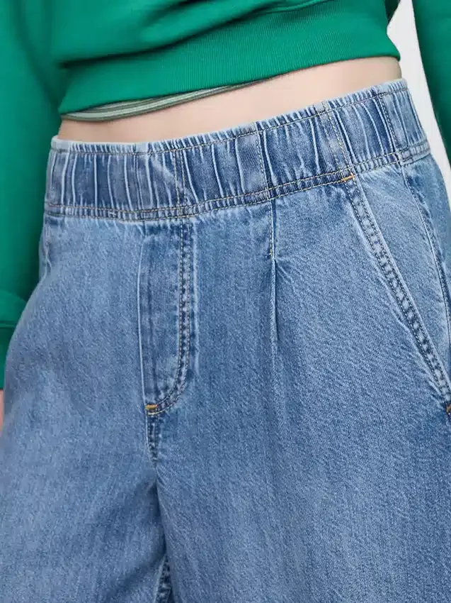 Jeans baggy ample à plis ultra-doux, taille mi-haute