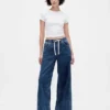 Jeans baggy en denim tricoté à taille mi-haute