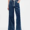 Jeans baggy en denim tricoté à taille mi-haute