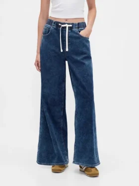 Jeans baggy en denim tricoté à taille mi-haute