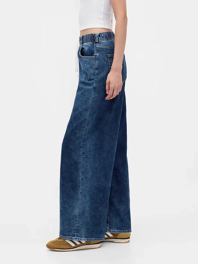 Jeans baggy en denim tricoté à taille mi-haute