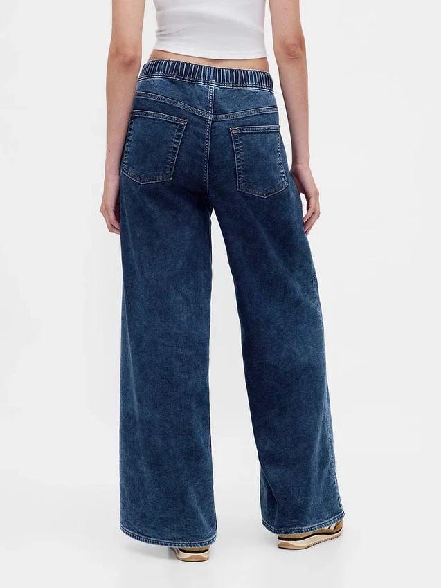 Jeans baggy en denim tricoté à taille mi-haute