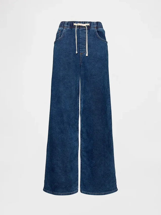 Jeans baggy en denim tricoté à taille mi-haute