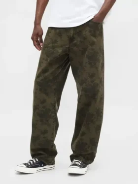 Jeans baggy en toile à motifs floraux