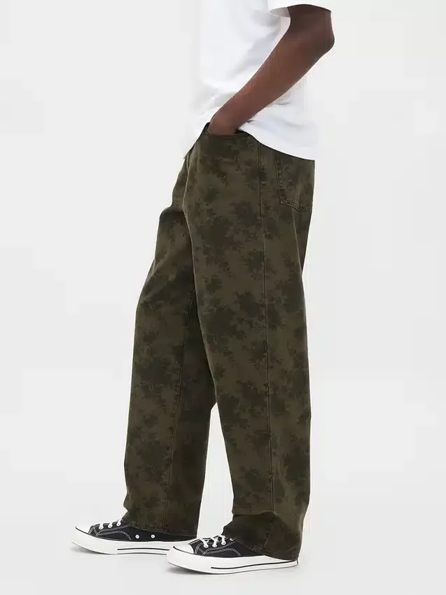 Jeans baggy en toile à motifs floraux