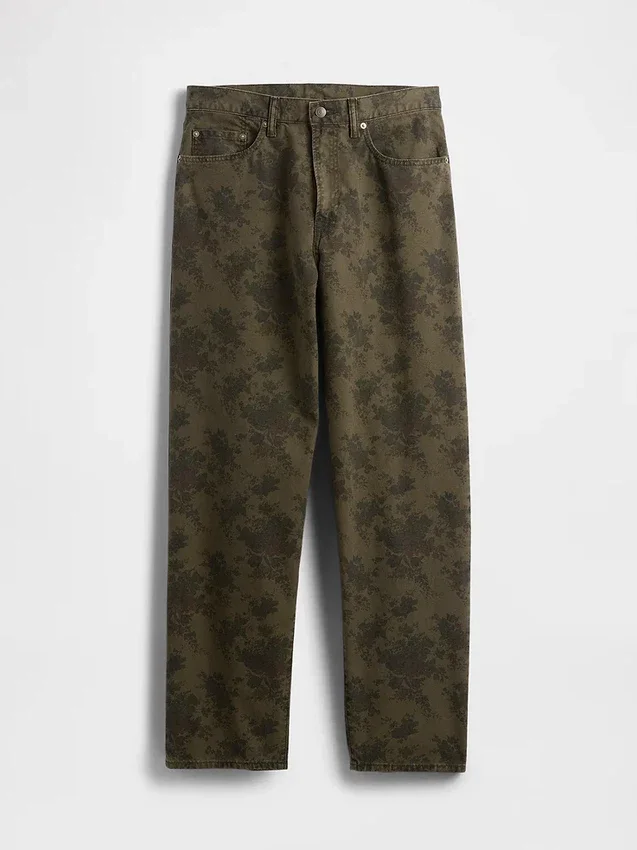 Jeans baggy en toile à motifs floraux