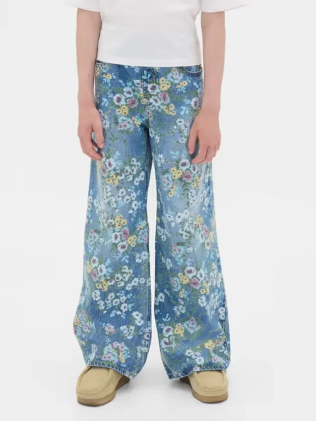 Jeans baggy à fleurs pour enfants