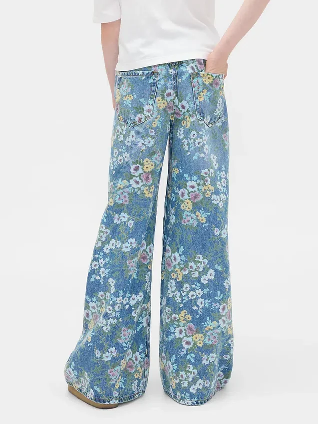 Jeans baggy à fleurs pour enfants