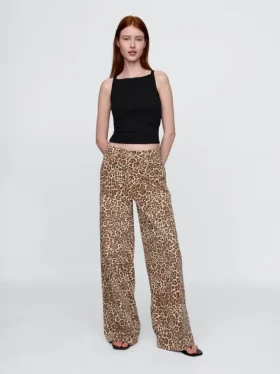 Jeans baggy léopard ultra-doux à taille mi-haute