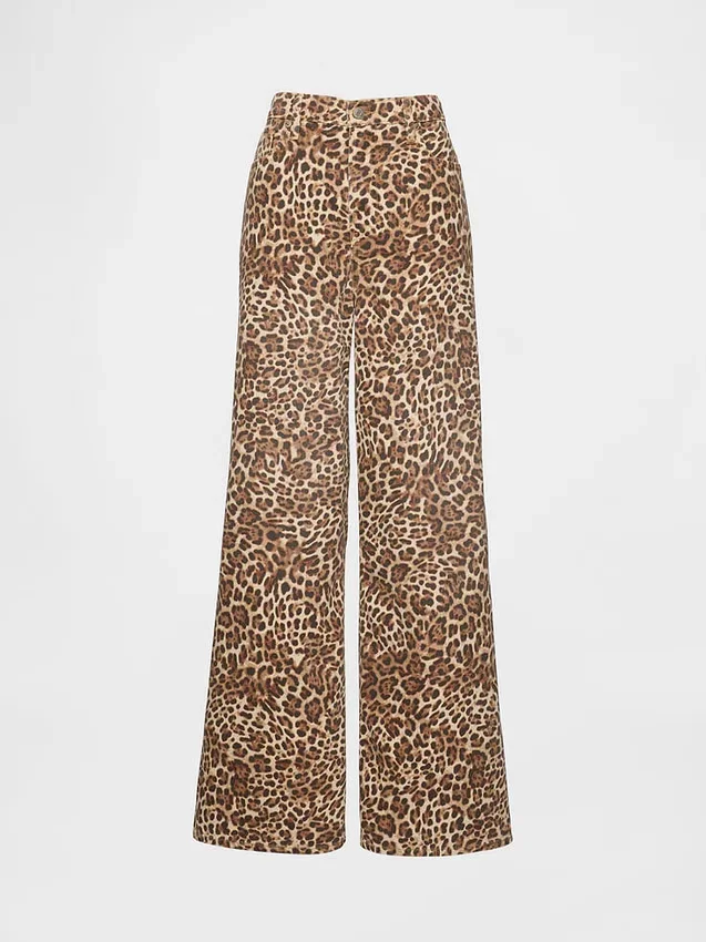 Jeans baggy léopard ultra-doux à taille mi-haute