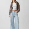 Jeans baggy plissé ultra-doux à taille mi-haute