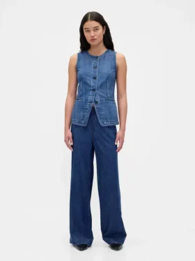 Jeans baggy plissé ultra-doux à taille mi-haute