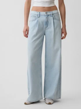 Jeans baggy plissé ultra-doux à taille mi-haute