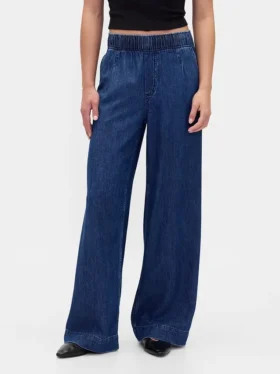 Jeans baggy plissé ultra-doux à taille mi-haute