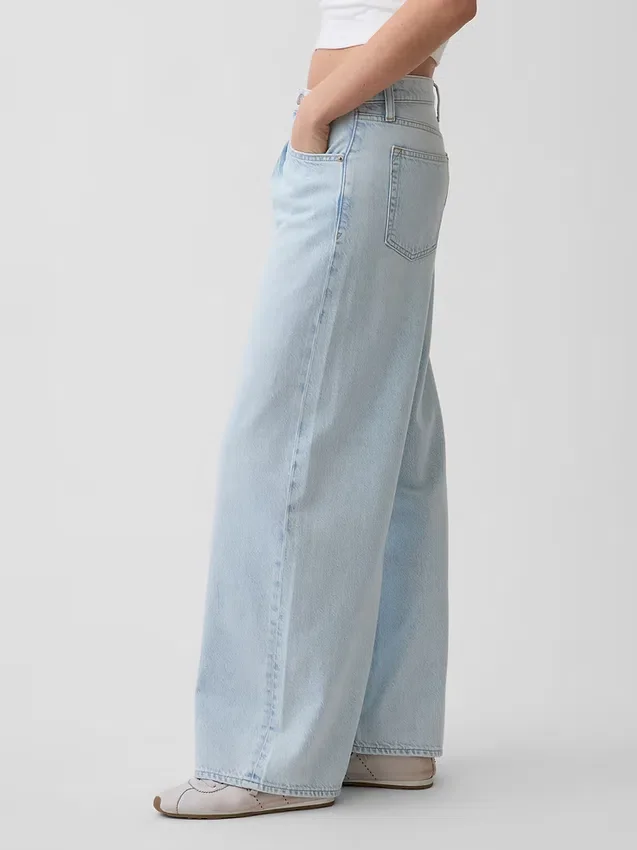 Jeans baggy plissé ultra-doux à taille mi-haute