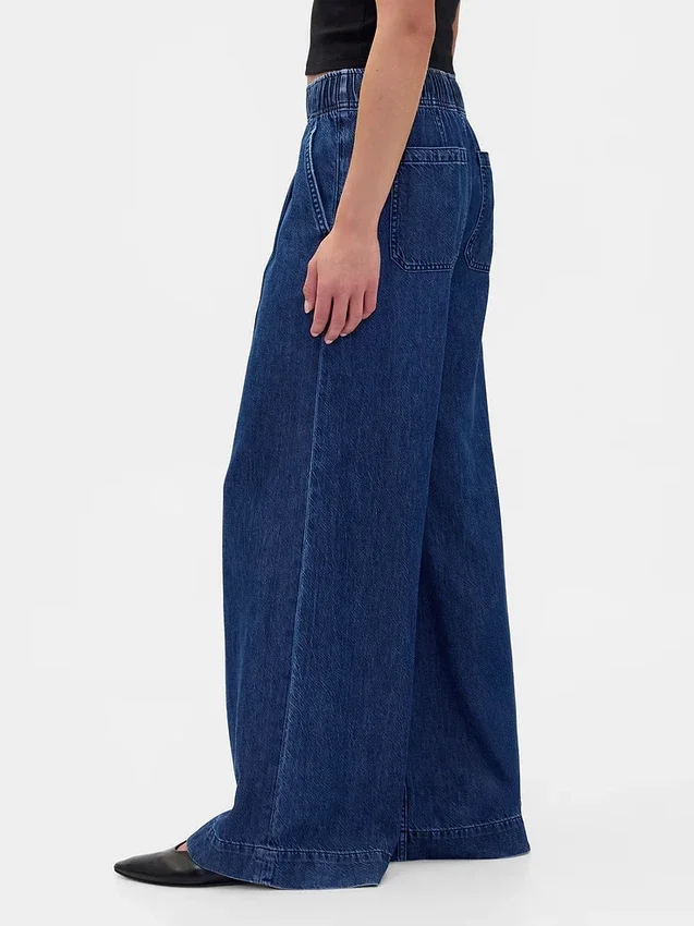 Jeans baggy plissé ultra-doux à taille mi-haute