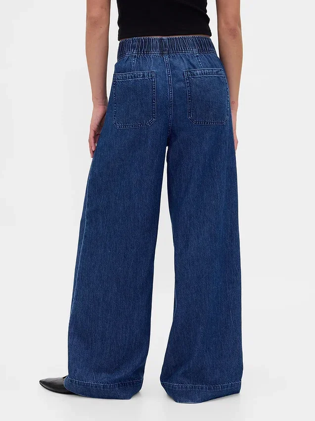 Jeans baggy plissé ultra-doux à taille mi-haute