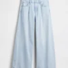 Jeans baggy plissé ultra-doux à taille mi-haute