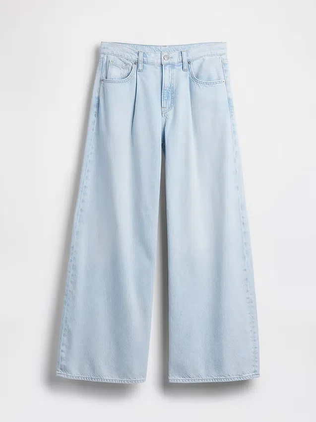 Jeans baggy plissé ultra-doux à taille mi-haute