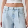 Jeans baggy plissé ultra-doux à taille mi-haute