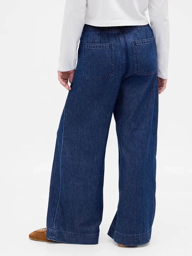 Jeans baggy plissé ultra-doux à taille mi-haute
