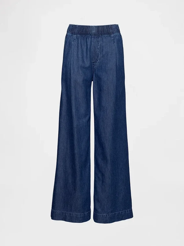 Jeans baggy plissé ultra-doux à taille mi-haute