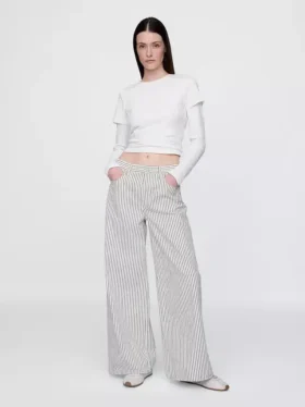 Jeans baggy à rayures en denim, taille mi-haute