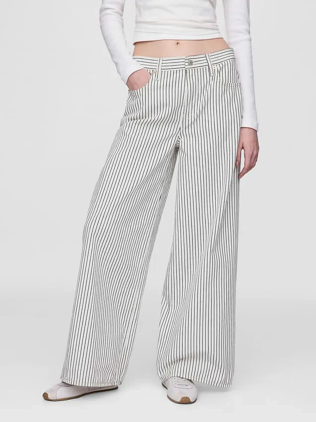 Jeans baggy à rayures en denim, taille mi-haute