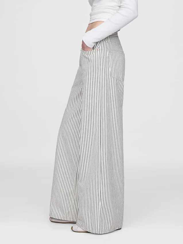 Jeans baggy à rayures en denim, taille mi-haute