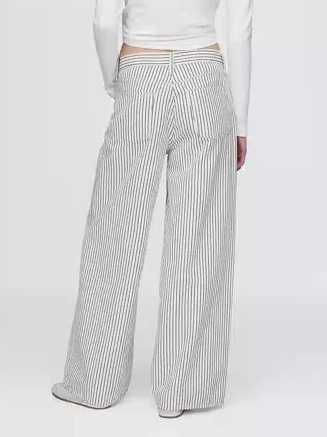 Jeans baggy à rayures en denim, taille mi-haute