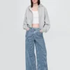 Jeans baggy à rayures en denim ultra-doux, taille mi-haute