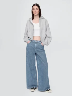 Jeans baggy à rayures en denim ultra-doux, taille mi-haute