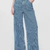 Jeans baggy à rayures en denim ultra-doux, taille mi-haute
