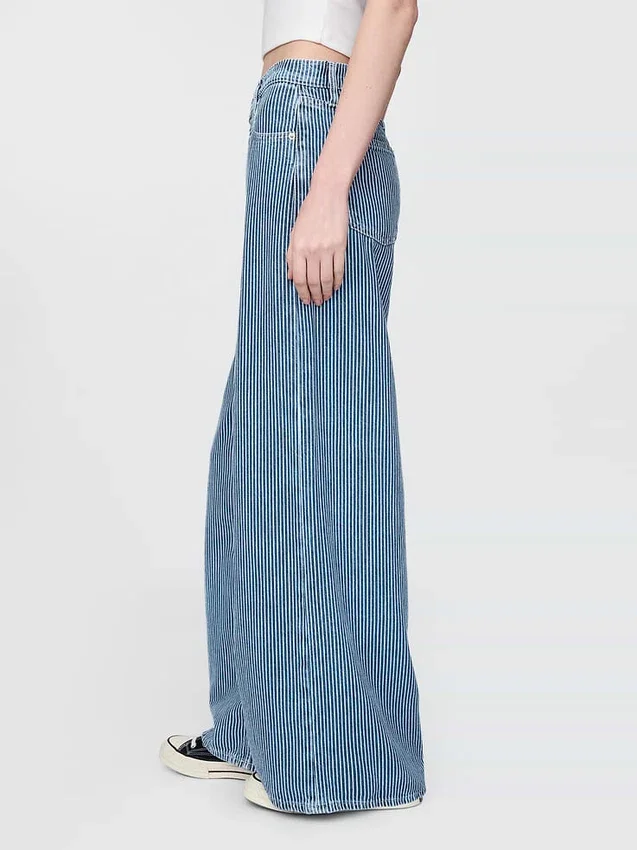 Jeans baggy à rayures en denim ultra-doux, taille mi-haute