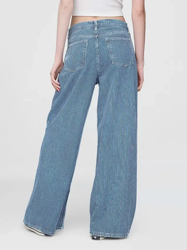 Jeans baggy à rayures en denim ultra-doux, taille mi-haute