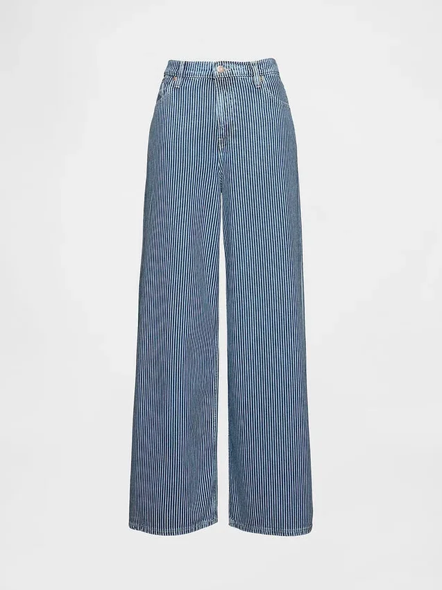 Jeans baggy à rayures en denim ultra-doux, taille mi-haute