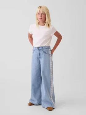 Jeans baggy taille basse à bordure en dentelle pour enfant