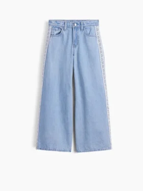 Jeans baggy taille basse à bordure en dentelle pour enfant