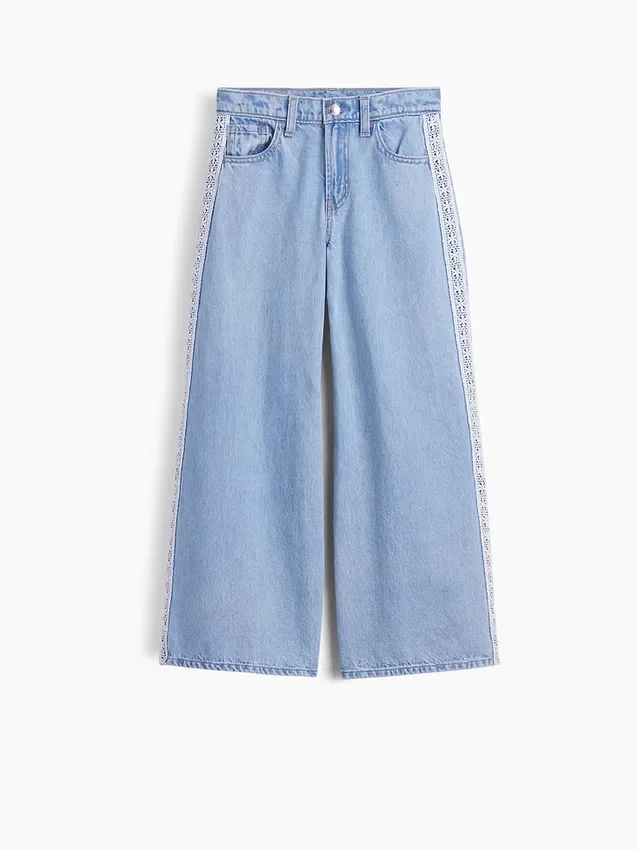 Jeans baggy taille basse à bordure en dentelle pour enfant