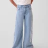 Jeans baggy taille basse à bordure en dentelle pour enfant